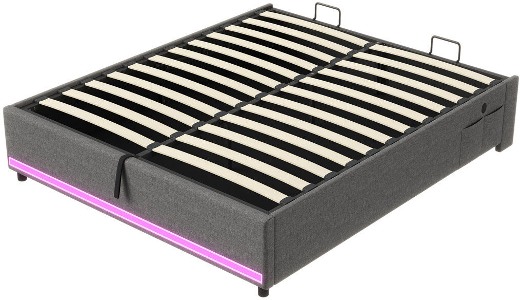 Metro Upholstered Lift Up Storage Ottoman Bed Grey Kingsize (5')