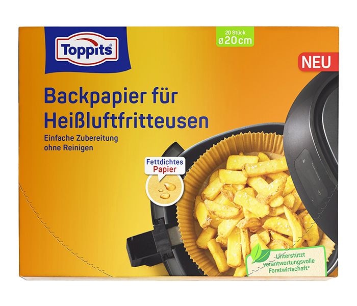 Toppits 1050 Backpapier für Heißluftfritteusen 20 Stück 20cm Rund
