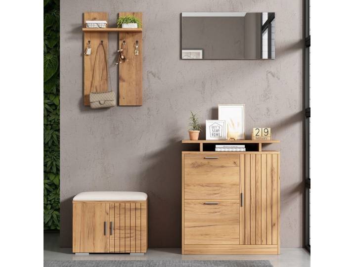 Ensemble de rangement pour entrée portemanteau mural 140×35× 133