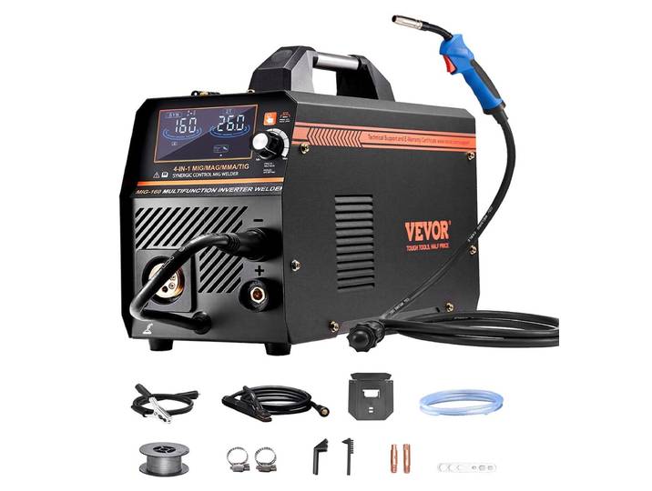 Poste à souder MIG VEVOR\, poste à souder 160 A\, poste à souder multiprocédés 4 en 1 gaz/MIG/MMA/Lift-TIG avec technologie IGBT inverter et écran LCD