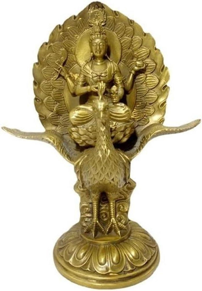 Handgemaakt Bronzen Boeddhabeeld met Pauw Ornament voor Feng Shui en Meditatie Decoratie