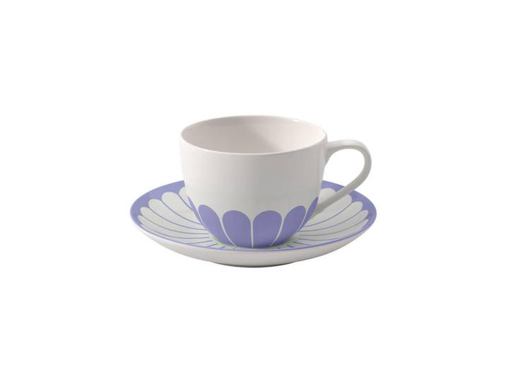 Villeroy & Boch Cappuccinotasse MIT Untertasse Fleur Couleur Bleu 300 ml, Blau, Keramik, 0.3 L, Rund, Geschirr, Tassen, Kaffeetassen