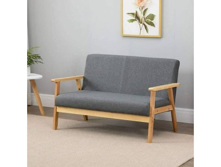 Canapé Moderne Fauteuil 2 Places Siège en Tissu de Lin et Cadre en Bois
