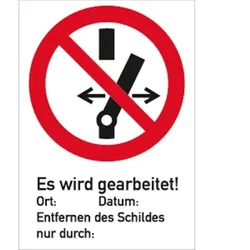 Schild Schalten verboten Es wird gearbeitet! ISO 7010,Kombischild,Kunststoff,210x297 mm