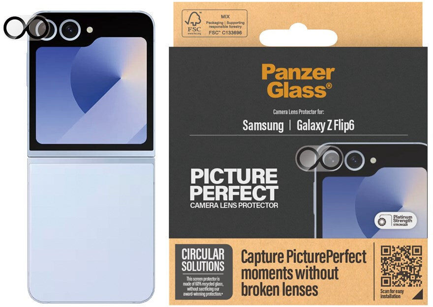 Samsung Galaxy Z Flip6 PanzerGlass PicturePerfect - Kamerabeskyttelsesglas - Platinum Strength - Gennemsigtig / Sort