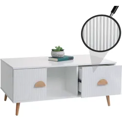 Couchtisch HWC-N89, Beistelltisch Sofatisch, Schubladen Türen Fächer 3D-Design Melamin Holz, 43x100x60cm ~ weiß