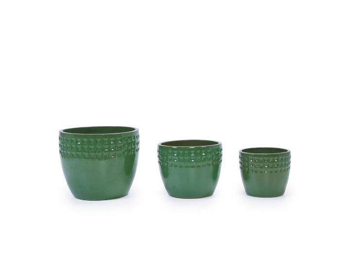 Blumentopf Keramikpflanztopf-Set handgemacht & atmungsaktiver Tonware, Grün, Rund, 32 cm, Dekoration, Blumen & Blumentöpfe, Übertöpfe