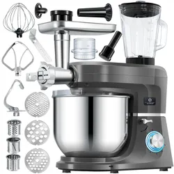 KESSER® 3 in 1 Universal Küchenmaschine K-KM 3000 mit Fleischwolf Knetmaschine Multifuntionale Rührmaschine 5,5L Schüssel mit 3 Rührwerkzeuge 1,5L Entsafter Wurst Set Pasta & Plätzchenformen
