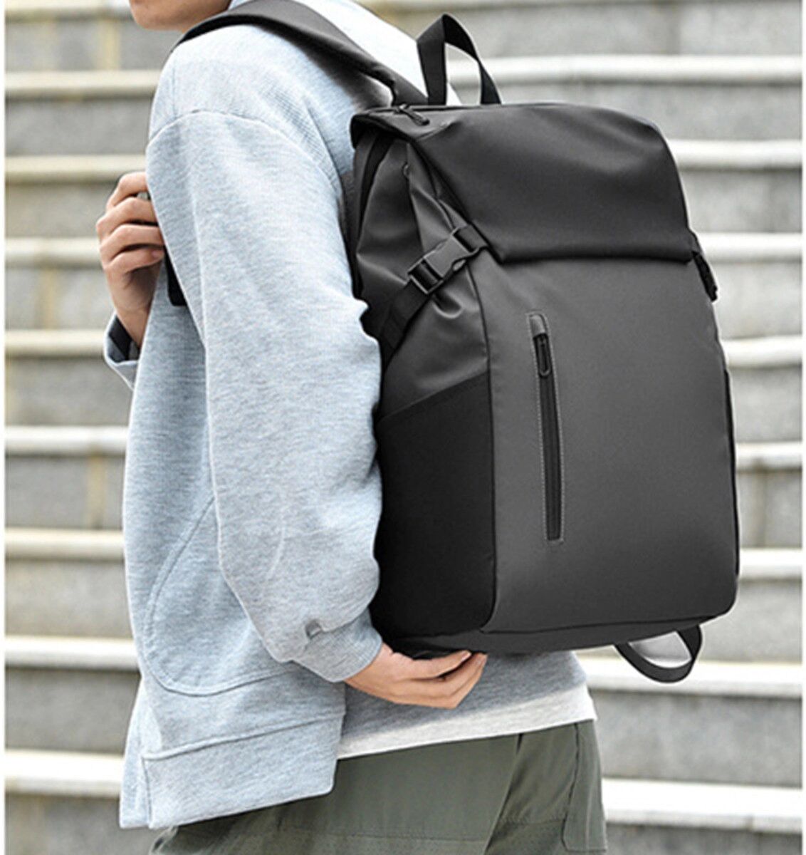 INF Großer Pendler-Rucksack mit viel Fassungsvermögen - Wasserabweisendes PU+Polyester, passt 15 inch Laptop, Multi-Fach Dunkelgrau