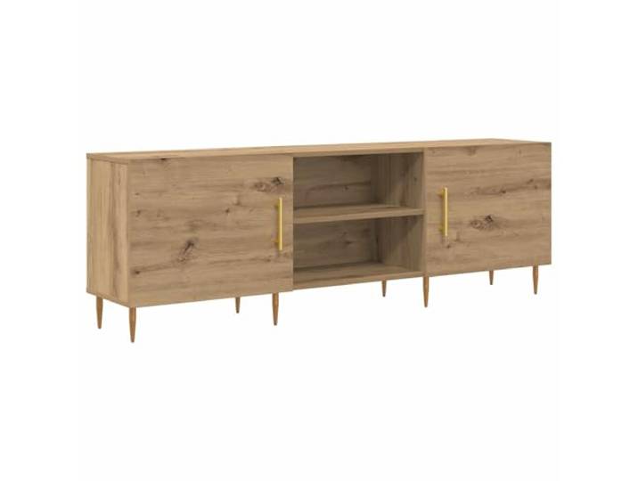 GKHPYURE TV-Schrank Eiche Handwerk 150 x 30 x 50 cm Holz mehrschichtig 2 Türen, 2 Regale, goldene Griffe, Montage erforderlich, für modernes Wohnzimmer