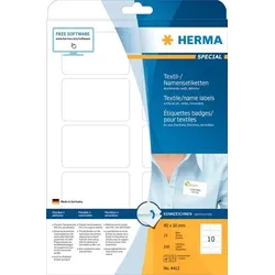 HERMA Namensetiketten 80 x 50 mm, 250 Etiketten, trennbar, aus Acetatseide, weiß