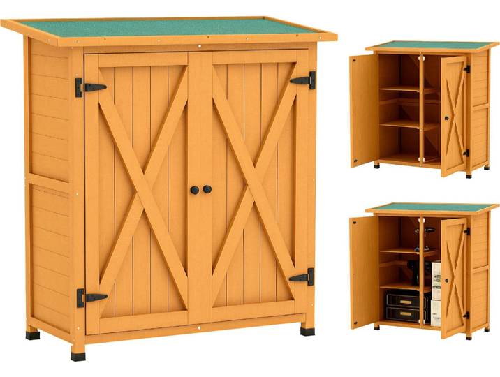 Outsunny Gartenschrank Holz Geräteschrank Geräteschuppen mit Asphaltdach Gelb