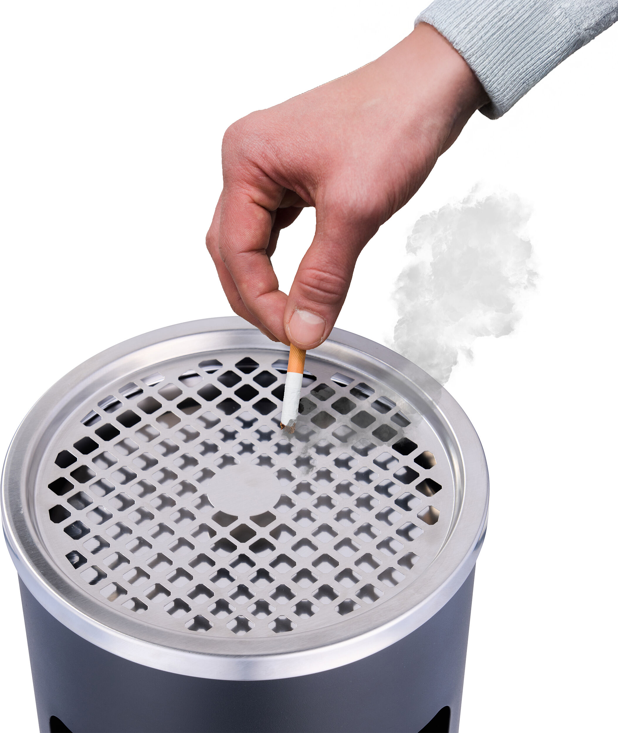 SPRINTIS Cendrier-poubelle, rond, en acier, noir, acier, acier inoxydable