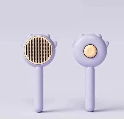 Uplift Essentials One Click Pet Grooming Brush With Massage Needles For Cats And Dogs purple