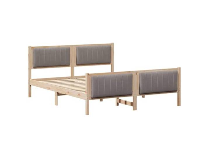 PUGYNBK Bettgestell 150 x 200 cm, massives Kiefernholz Kopfteil zur Wandmontage, ohne Lattenrost, gepolstert, modernes Design