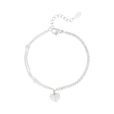 Charm-Armband ADELIA´S "Armband Charmarmband mit Herzanhänger, 16 cm", silber (silberfarben), Armbänder, Damen, yehwang_16, Edelstahl, Charm-Armband, modisch mit Herzanhänger