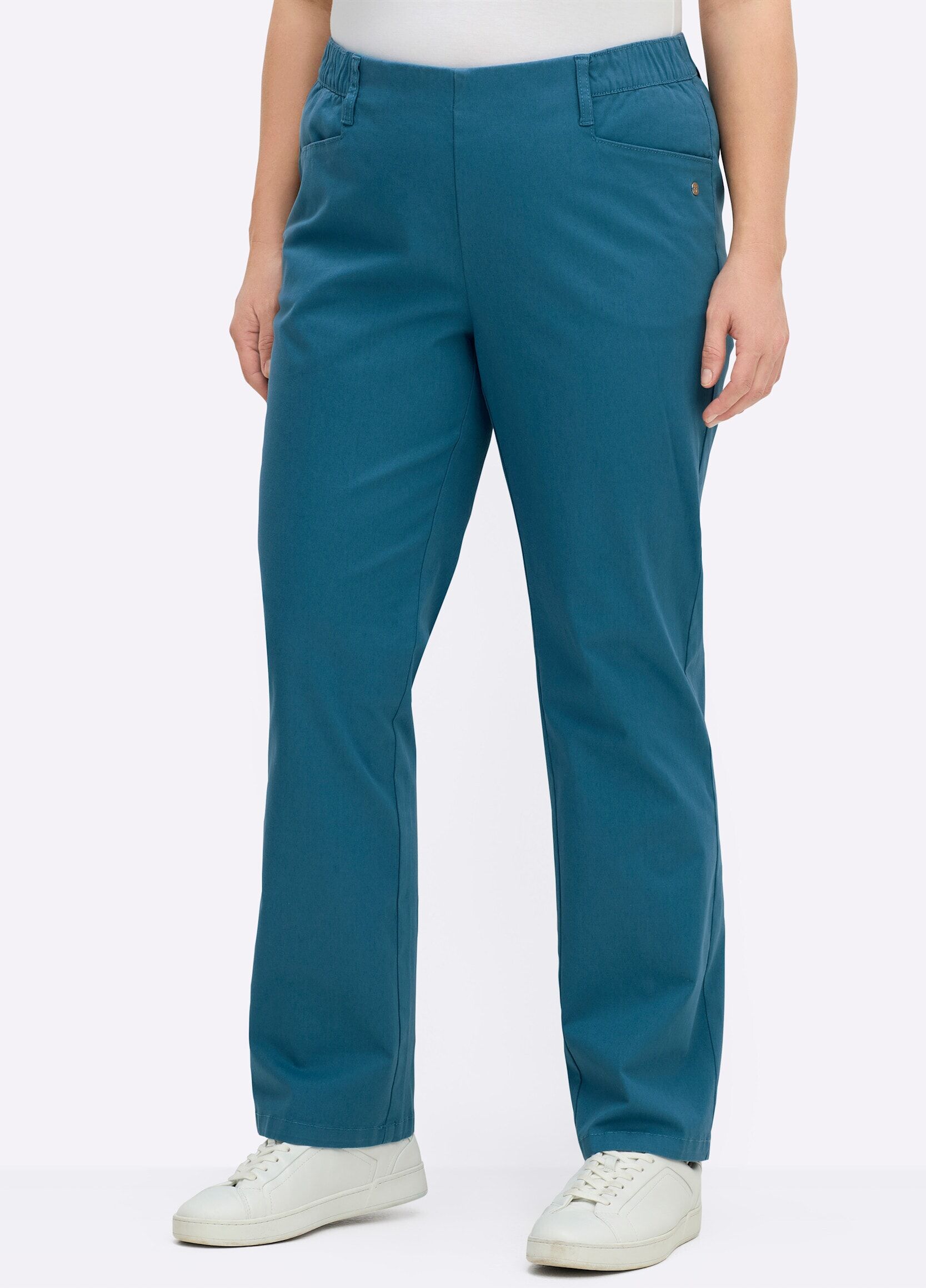 Schlupfhose SHEEGO "Twill-Hose Schlupfhose aus Twill", Damen, Gr. 54, N-Gr, blau (topas), Denim/Jeans;Twill, , Sportlich, Hosen Schlupfhose