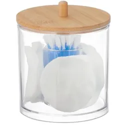 Relaxdays Wattepads- und Wattestäbchen-Behälter Hellbraun,Transparent