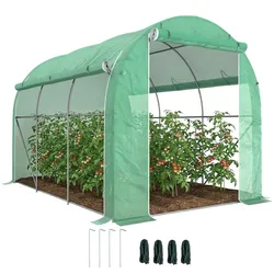 Outsunny Garten-Tunnel-Gewächshaus 6 Fenster verzinkter Stahlrahmen UV-beständig 3x2m/Grün