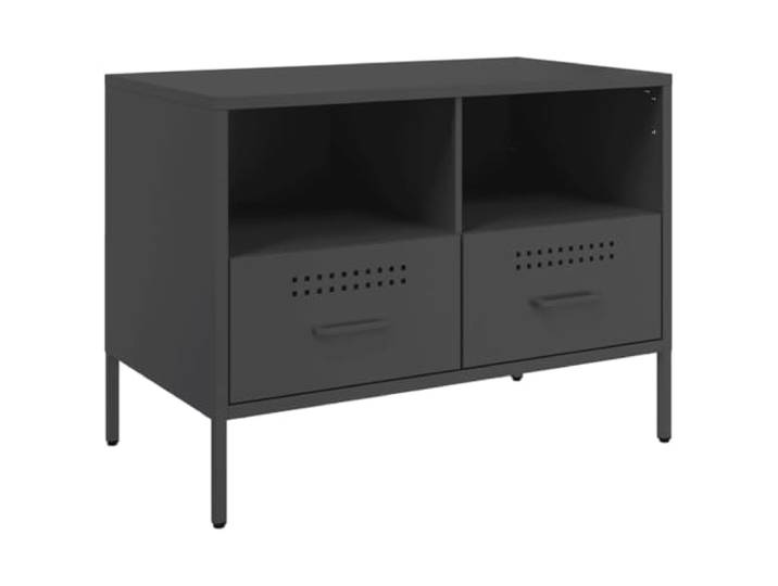 KGFHERENB TV-Schrank Schwarz Metall 68x39x50,5 cm Industrie Lowboard Vielseitiges Metallmöbel mit 30 kg Tragkraft für Wohnzimmer oder Schlafzimmer, bietet geschlossene und offene Fächer.