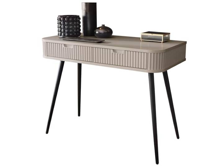BETTSO - Konsolentisch mit Schubladen - Schminktisch mit Metallbeinen und dekorativen Rillen - 103cm breit, 49cm tief - für Schlafzimmer, Jugendzimmer - Schminktisch Kaschmir + Schwarz