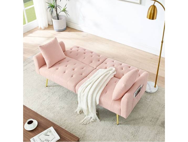 Canape Convertible Teddy Rose 2 Places Banquette Moderne FloraGrace Pour Salon Dossier Reglable 177x78x74cm