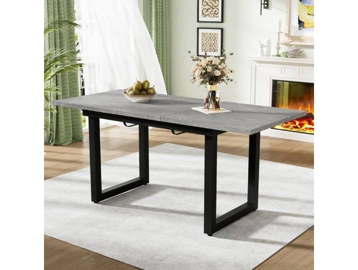 Table extensible - SOGEU - Extensible 140/180 - Plateau MDF effet béton noir - Structure métal - Rectangulaire