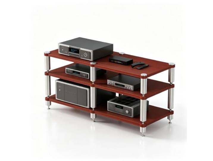 YHTCSXMD HiFi Rack, 2-4 Stufiges Audio Rack aus Holz Holzplatten und Aluminiumstützen, modular für Verstärker und Player, für Wohnzimmer und Audio-Bereiche