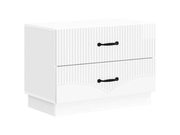KUPTYERFG Nachttisch Hochglanz Weiß 62x34,5x44,5 cm Holzwerkstoff Kompakte Nachtkommode mit 2 Schubladen aus Holzwerkstoff für dein Schlafzimmer, ideal als Beistellschrank für Ordnung.
