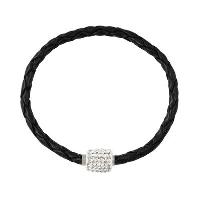 Lederarmband VIVANCE "Lederarmband mit Kristallen", silber (silber 925), Armbänder, Damen, Silber 925 (Sterlingsilber), Lederarmband