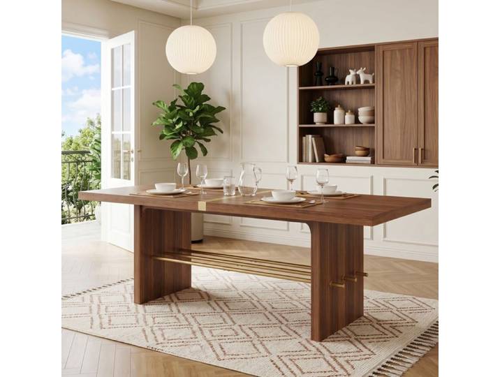 Table de repas - Table espace repas - plateau rectangulaire - MDF - 180 x 75 x 75 cm - Noyer