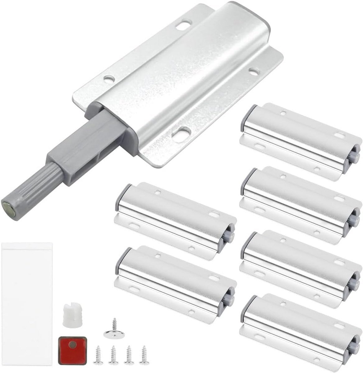 Set van 6 zilverkleurige drukdeuropeners voor kasten met push open systeem en magnetische sluiting