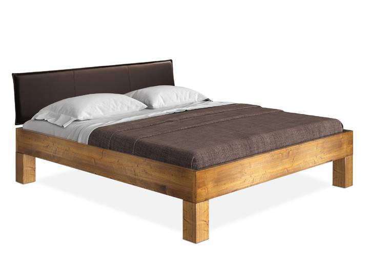CURBY 4-Fuß-Bett mit Polsterkopfteil, Material Massivholz