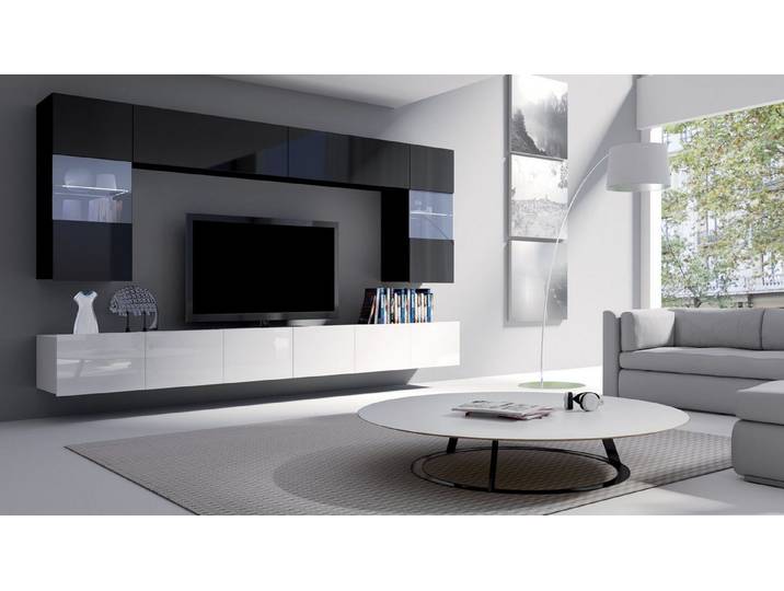 99rooms Wohnwand Bietula, (Set (6-St), Wohnzimmer-Set), 6-teilig, wahlweise mit LED-Beleuchtung, Modern Design, variabel hängbar