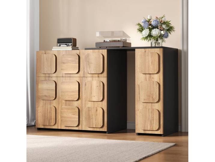 Sideboard modulable bois 107.5-158.5 cm tiroirs Push-to-Open bois naturel