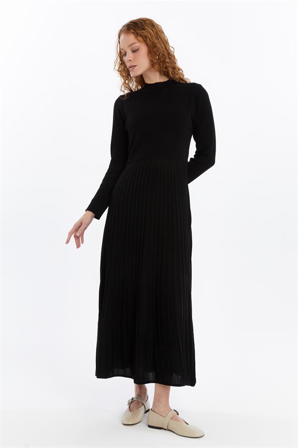Dames Geplooide Rok, Ribfluweel, Thin Seasonal Cold Yarn Gebreide kleding Jurk, Zwart
