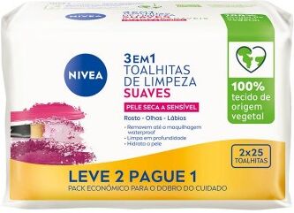Nivea Toalhitas de Limpeza Suaves Pele Seca e Sensível 50 Unidades
