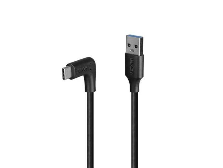 LINDY USB 3.2 Type A naar USB-C kabel, haaks 10 Gbps, 1 m