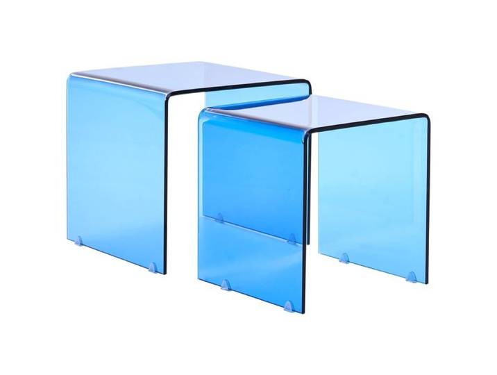 Lot de 2 tables d\'appoint KENDALL Verre de sécurité Bleu