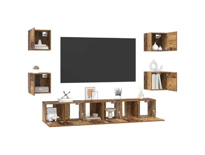 Promo 2026 Jeu meuble TV 7 pcs banc TV meuble hifi vidaxl TABLE TV - Bois Ancien - Bois d'ingénierie - M6391233