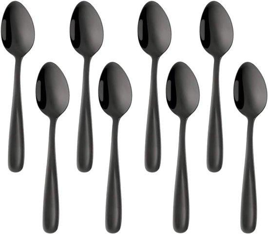 Benza Ibenzoa 8-delige set zwarte roestvrijstalen koffie- en theelepels, mat met ergonomisch ontwerp