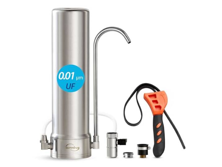 iSpring CKC1S Wasserfilter, mehrstufiger Edelstahl-Tischwasserfilter mit 0,01-μm-Ultrafiltrationstechnologie, reduziert Schwermetalle, Sedimente und 99 % des Chlors