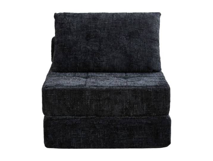 Canapé-lit pliable - Chenille noire - Coussin de tête et coussin lombaire - Mousse haute densité