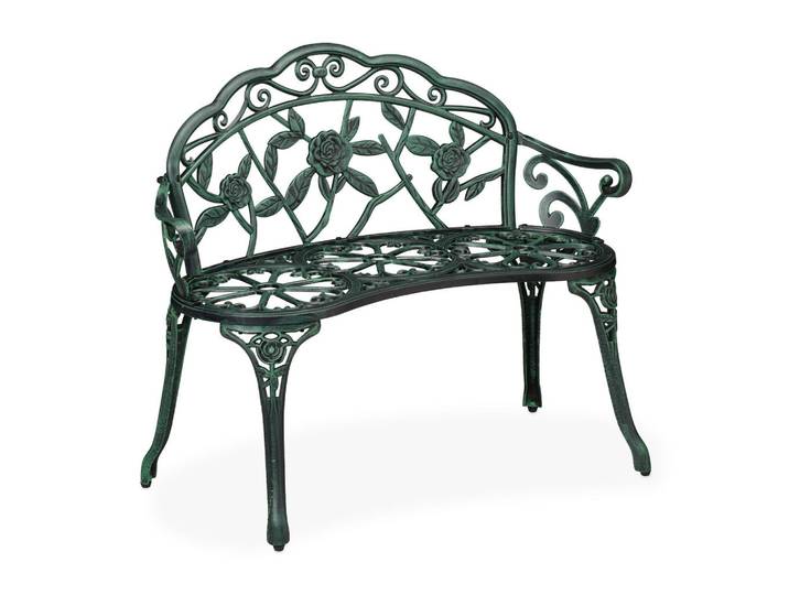 Relaxdays Gartenbank Schwarz Grün 2-Sitzer antik, Mehrfarbig, Metall, 99x79x56 cm, Gartenmöbel, Gartenbank