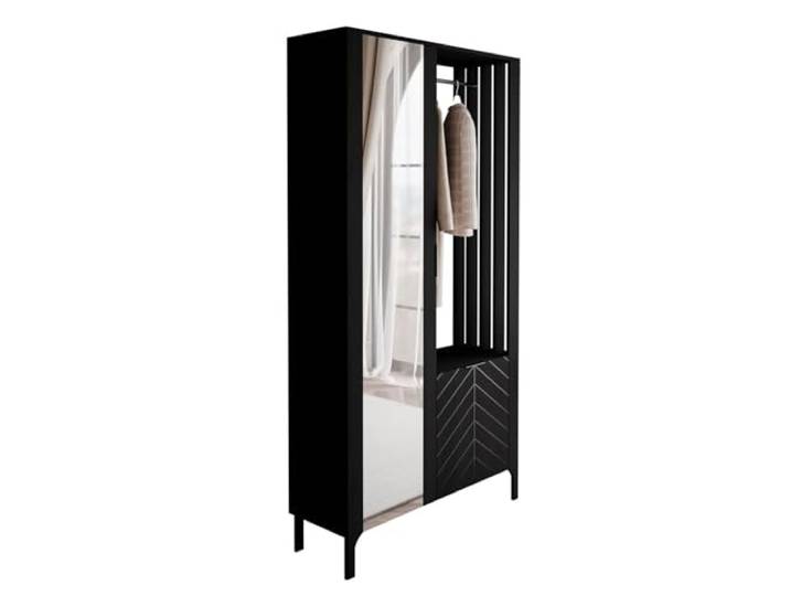 Lookway Garderobe LUMI mit Spiegel – Fischgrät-Motiv, Schwarz – Moderner Flur- und Eingangsbereich