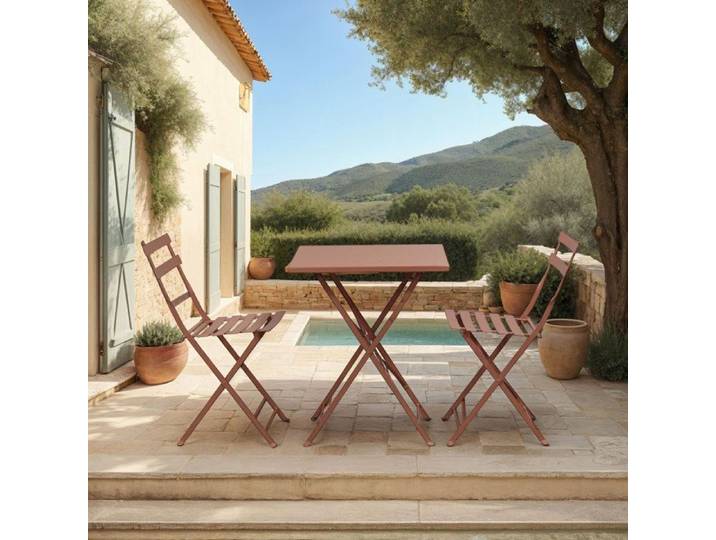 Ensemble table + 2 chaises de jardin en métal terracotta - BACA
