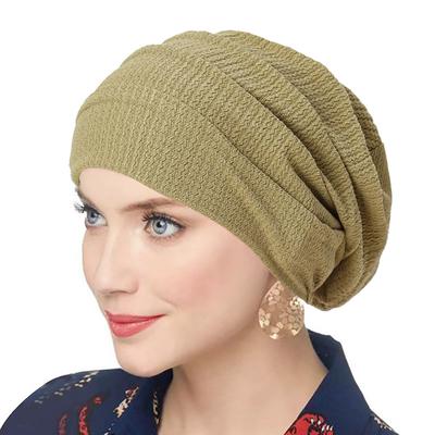 Women's Solid Color Crinkle Hijab, Elastic Head Wrap, Bonnet Head Scarf, Chemotherapy Turban 9077 jiemolv