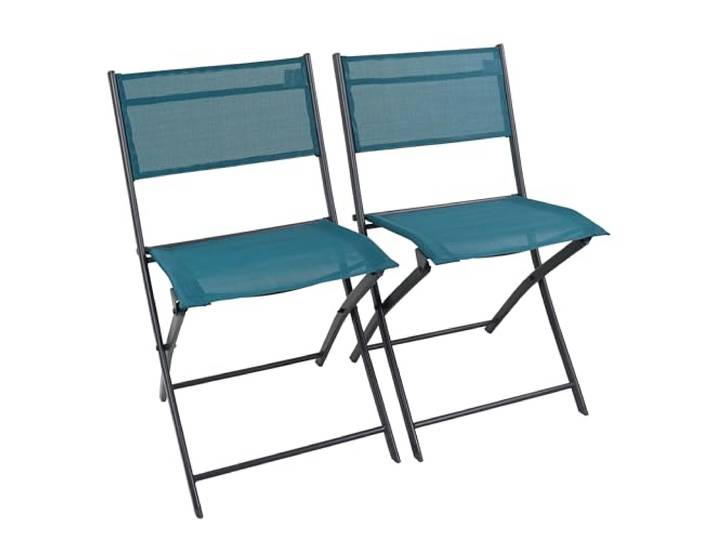 VCM Gartenstuhl Blau 45x46x79 cm 2er Set klappbar Metall Balkon wetterfest Sitzkomfort im Freien - Garten, Terrasse oder Balkon - Gäste und Familie - Metall, Textilene - 2er Set