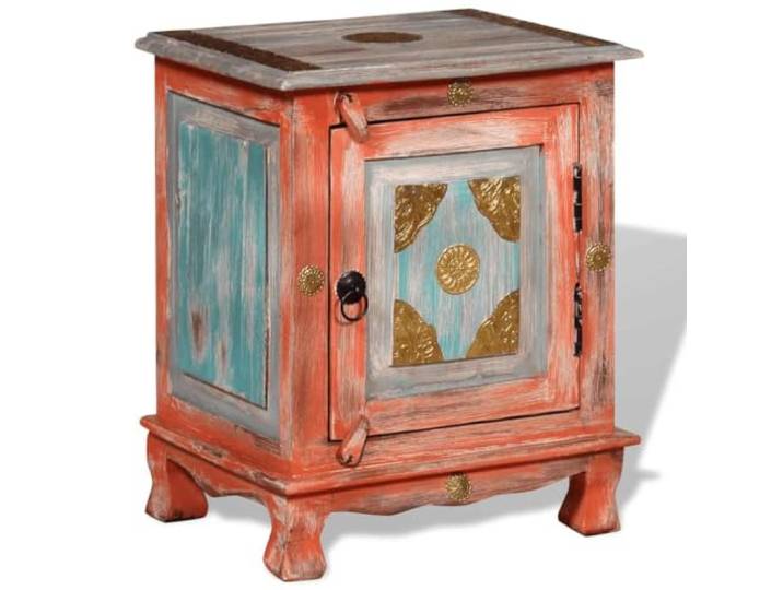 Tmriohed Nachttisch Massivholz Mango 40x30x50cm Orange Beistelltisch Handgefertigter Beistellschrank im indischen Vintage-Stil mit geräumigem Fach für Schlafzimmer und Wohnzimmer.