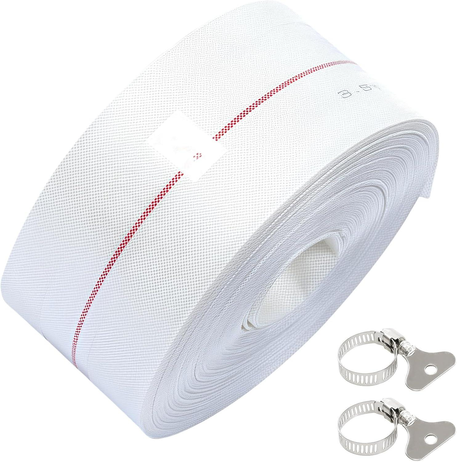 Platte textielslang voor tuinieren en irrigatie, 1 1/4 inch, 10 meter, inclusief 2 roestvrijstalen slangklemmen